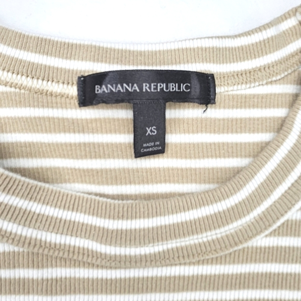BANANA REPUBLIC Ribbed Racer Tank In Tan/White - Picture 4 of 5
